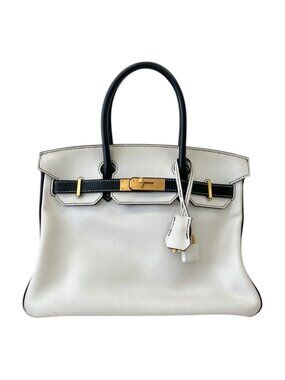 Hermes Birkin 30 Bicolor Handbag Veau Swift Matte Gold Cles Black
